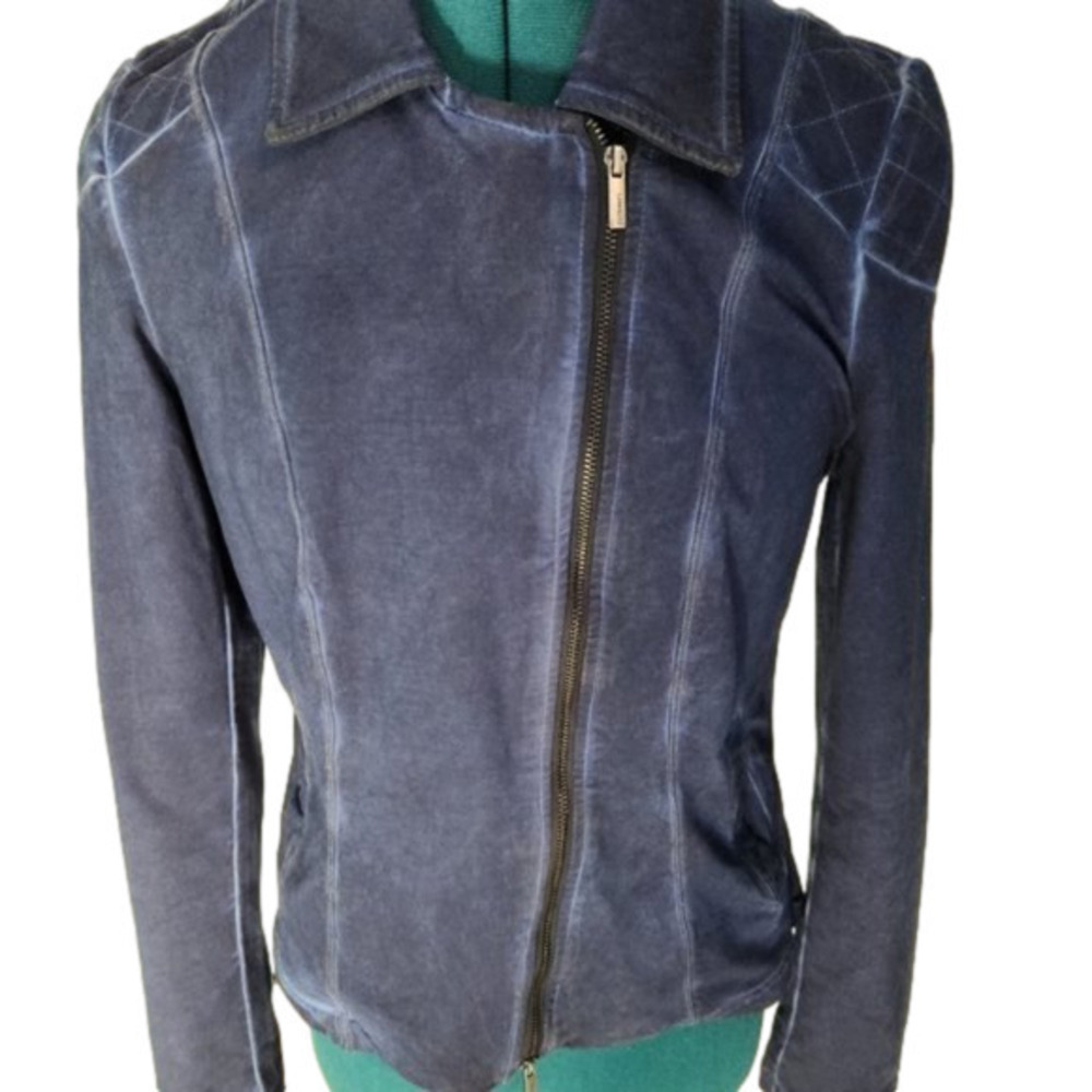 P029. Olsen Europe Blue Asymmetrical Zip Jacket |8